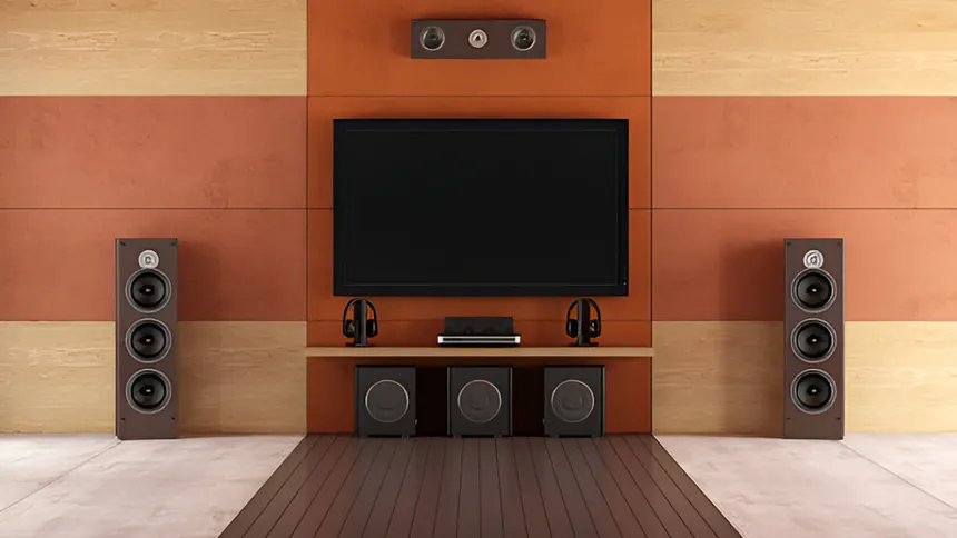 Wall-mounted flat-screen TV in a living room